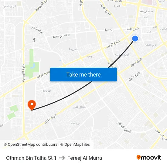 Othman Bin Talha St 1 to Fereej Al Murra map