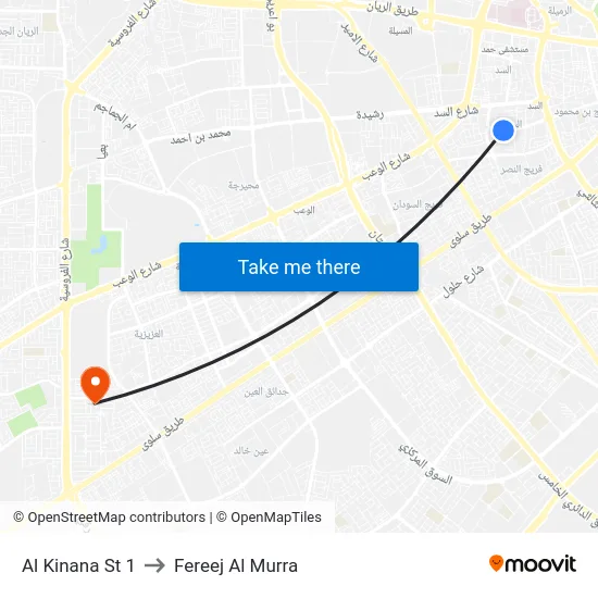 Al Kinana St 1 to Fereej Al Murra map