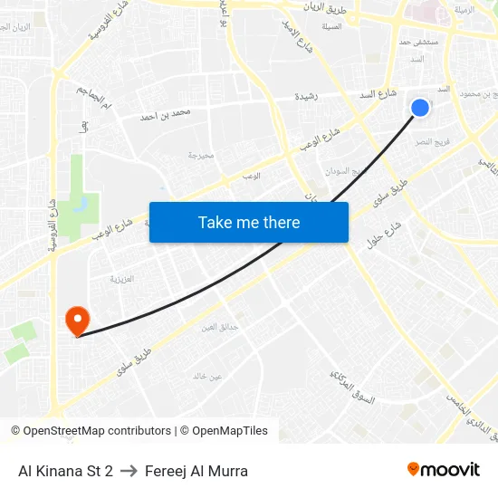 Al Kinana St 2 to Fereej Al Murra map
