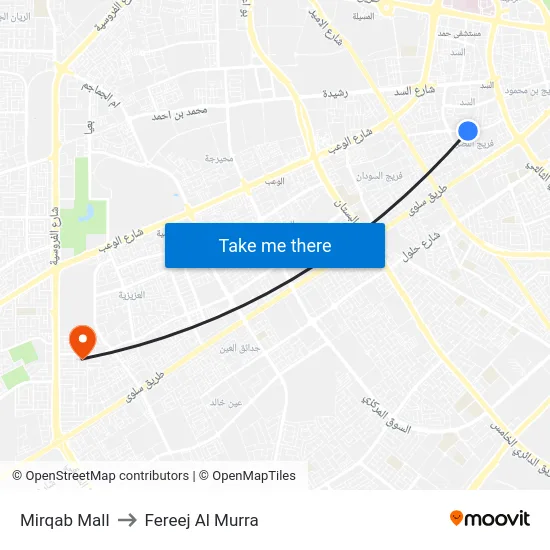 Mirqab Mall to Fereej Al Murra map
