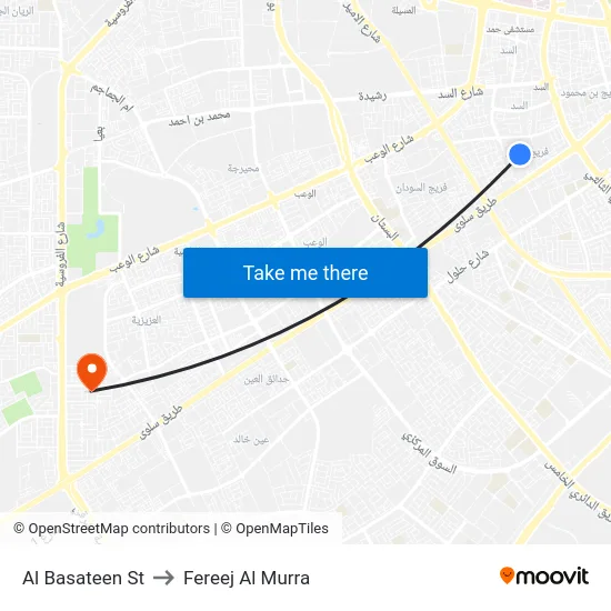 Al Basateen St to Fereej Al Murra map