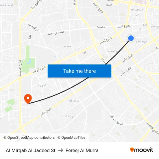Al Mirqab Al Jadeed St to Fereej Al Murra map