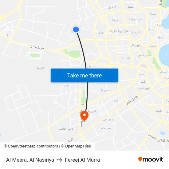 Al Meera. Al Nasiriya to Fereej Al Murra map