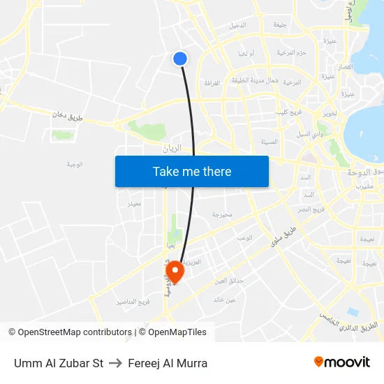Umm Al Zubar St to Fereej Al Murra map