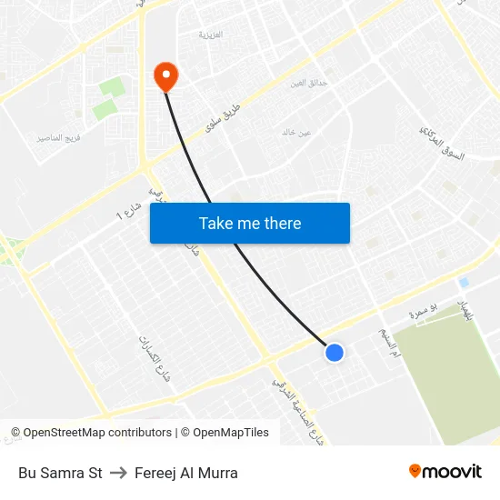 Bu Samra St to Fereej Al Murra map