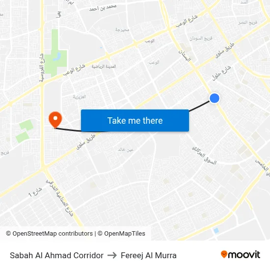 Sabah Al Ahmad Corridor to Fereej Al Murra map