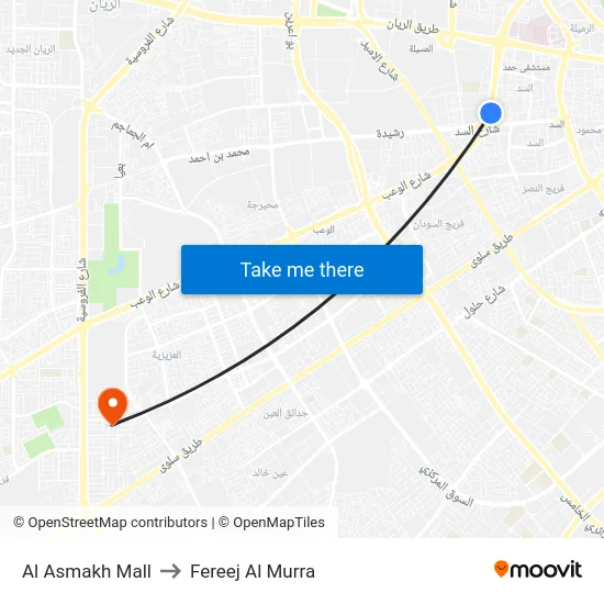 Al Asmakh Mall to Fereej Al Murra map
