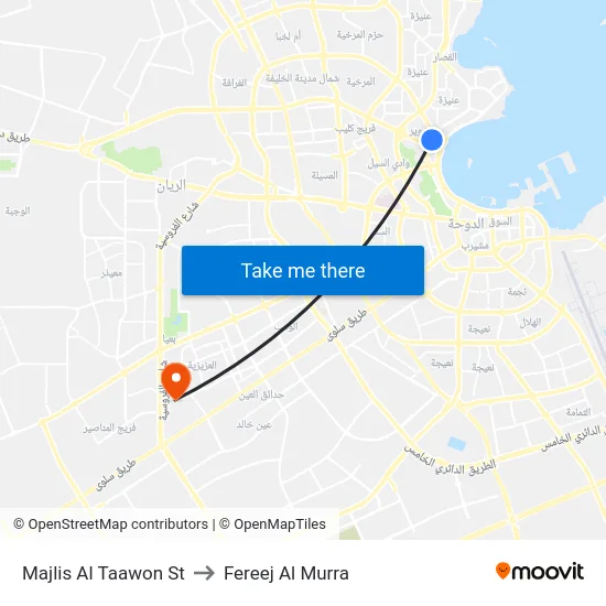 Majlis Al Taawon St to Fereej Al Murra map