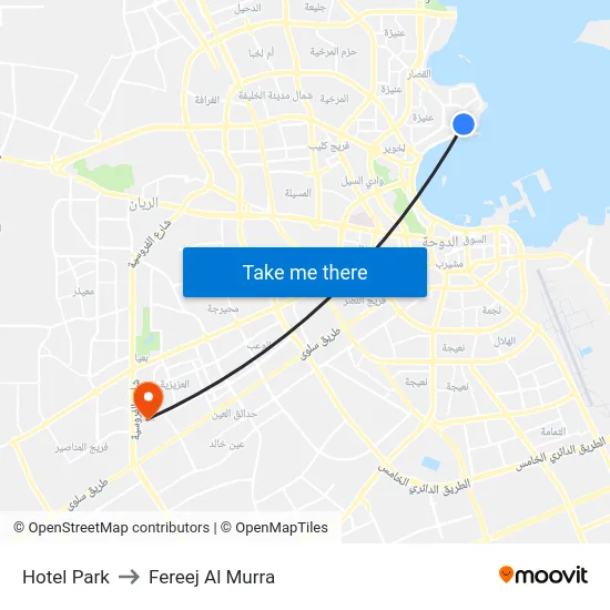 Hotel Park to Fereej Al Murra map