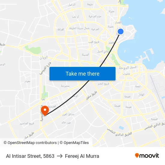 Al Intisar Street, 5863 to Fereej Al Murra map