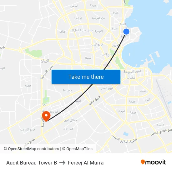 Audit Bureau Tower B to Fereej Al Murra map
