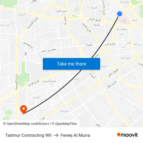 Tadmur Contracting Wll to Fereej Al Murra map