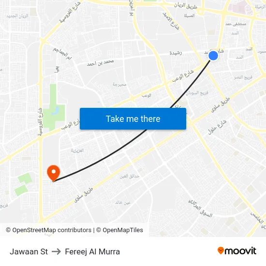 Jawaan St to Fereej Al Murra map