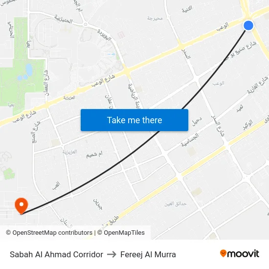 Sabah Al Ahmad Corridor to Fereej Al Murra map