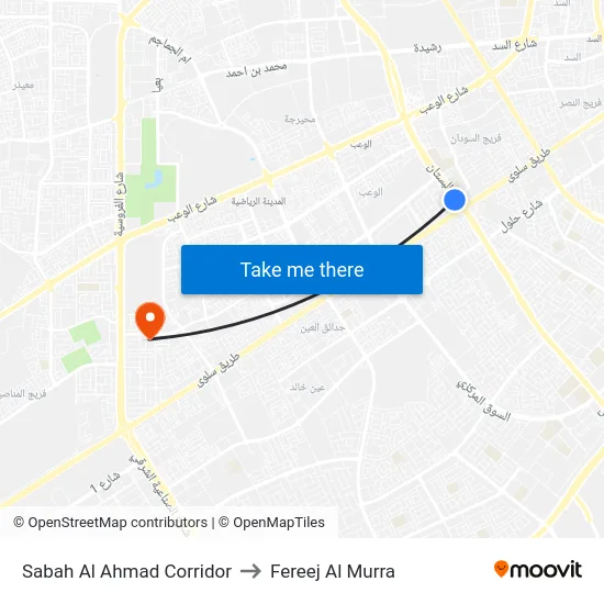 Sabah Al Ahmad Corridor to Fereej Al Murra map