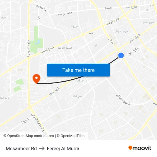 Mesaimeer Rd to Fereej Al Murra map