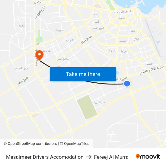 Mesaimeer Drivers Accomodation to Fereej Al Murra map