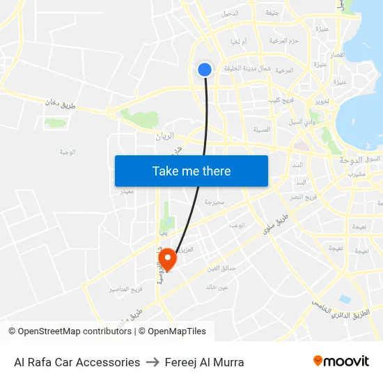 Al Rafa Car Accessories to Fereej Al Murra map