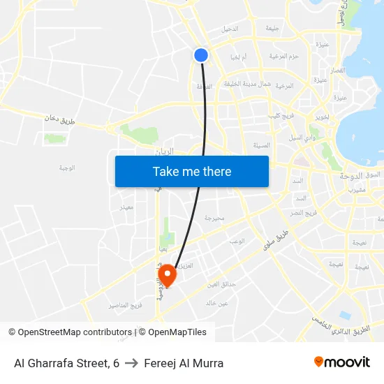 Al Gharrafa Street, 6 to Fereej Al Murra map