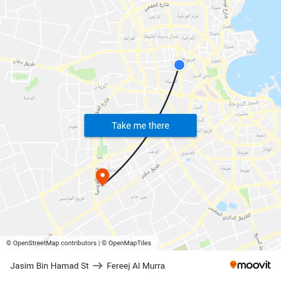Jasim Bin Hamad Street to Fereej Al Murra map