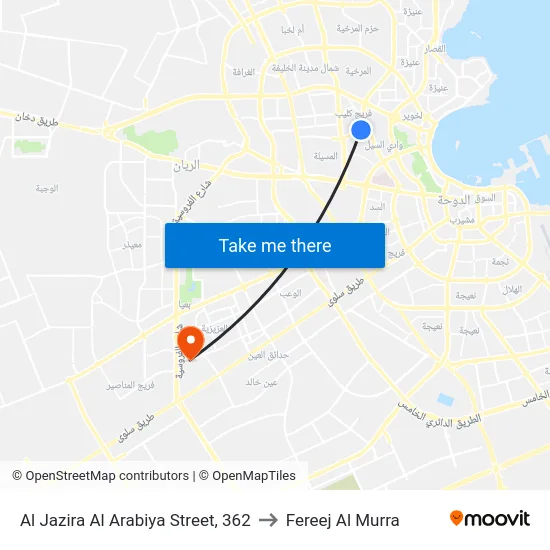 Al Jazira Al Arabiya Street, 362 to Fereej Al Murra map