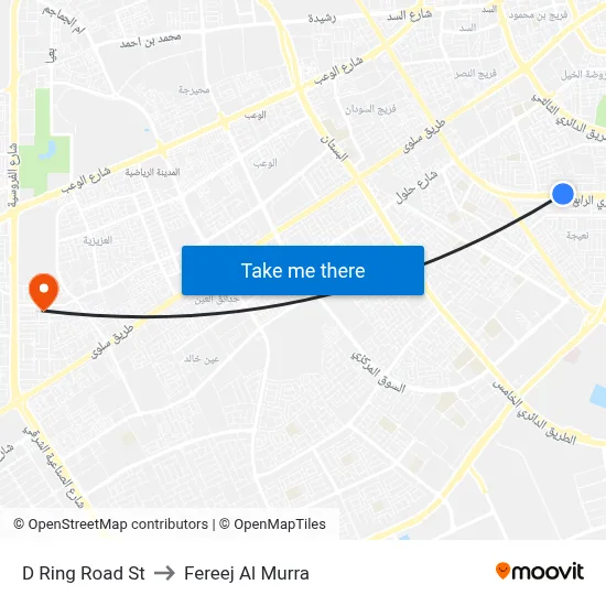 D Ring Road Street to Fereej Al Murra map