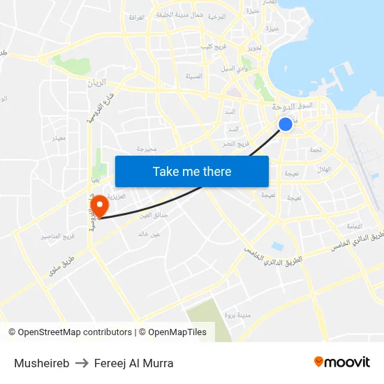 Musheireb to Fereej Al Murra map