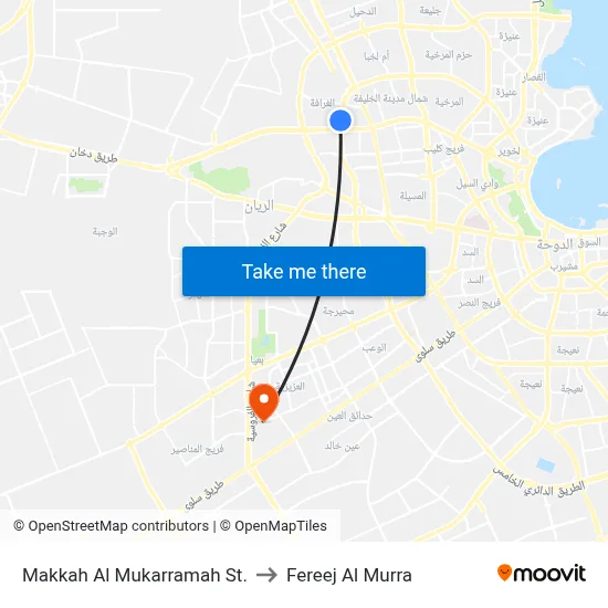 Makkah Al Mukarramah Street to Fereej Al Murra map
