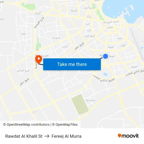 Rawdat Al Khalil Street to Fereej Al Murra map