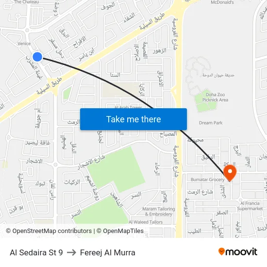 Al Sedaira St 9 to Fereej Al Murra map