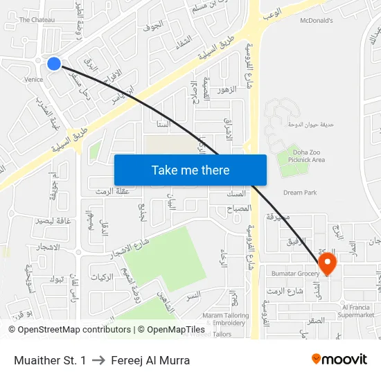 Muaither St. 1 to Fereej Al Murra map