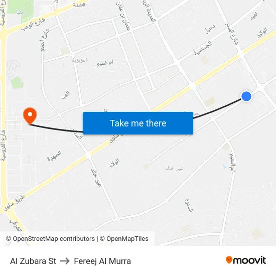 Al Zubara St to Fereej Al Murra map