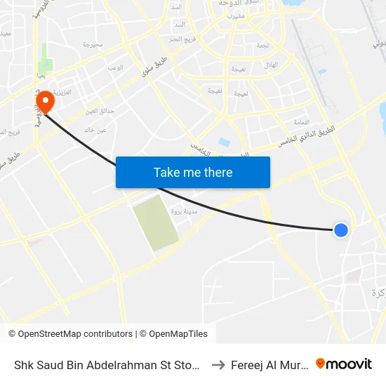 Shk Saud Bin Abdelrahman St Stop 1 to Fereej Al Murra map