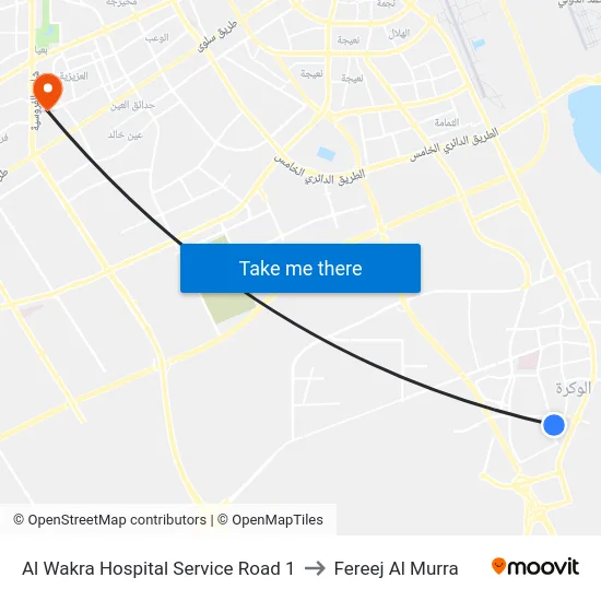 Al Wakra Hospital Service Road 1 to Fereej Al Murra map