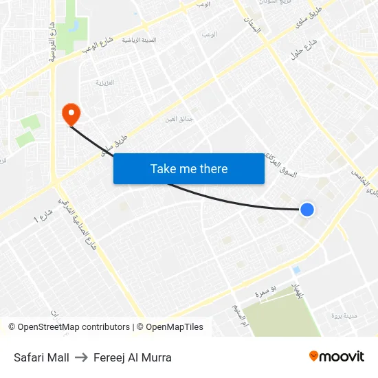 Safari Mall to Fereej Al Murra map