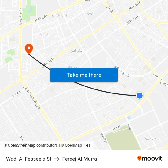 Wadi Al Fesseela St to Fereej Al Murra map