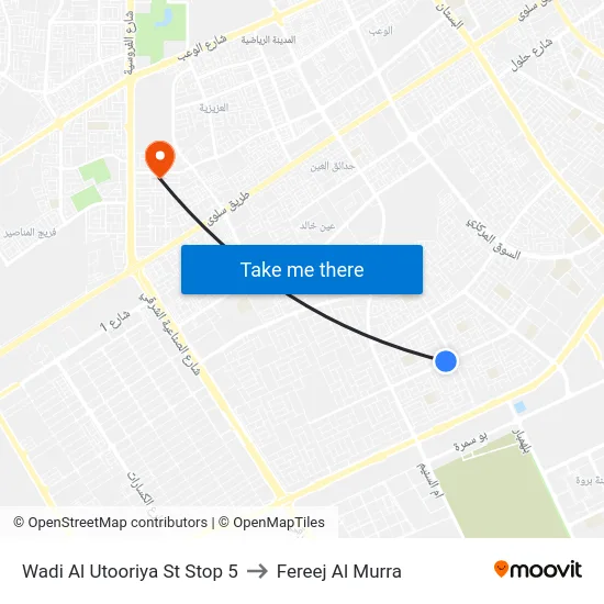 Wadi Al Utooriya St Stop 5 to Fereej Al Murra map