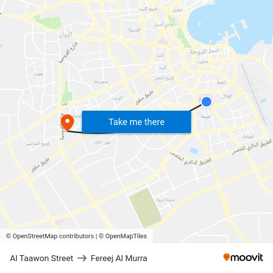 Al Taawon Street to Fereej Al Murra map