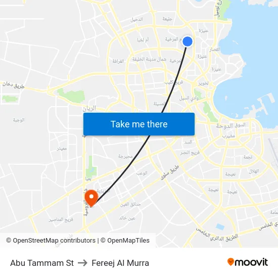 Abu Tammam St to Fereej Al Murra map