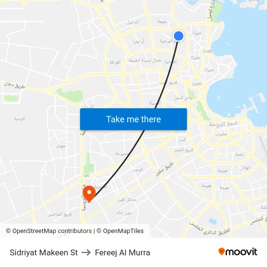Sidriyat Makeen St to Fereej Al Murra map