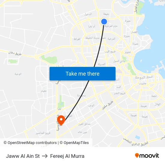 Jaww Al Ain St to Fereej Al Murra map