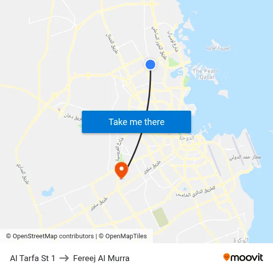 Al Tarfa St 1 to Fereej Al Murra map