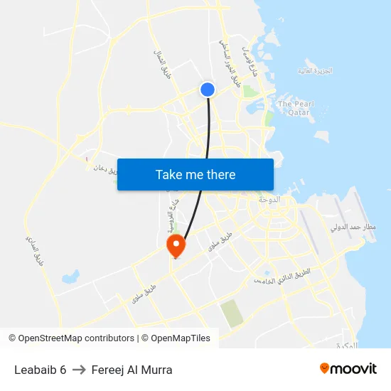 Leabaib 6 to Fereej Al Murra map