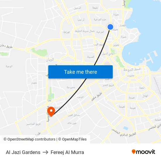 Al Jazi Gardens to Fereej Al Murra map