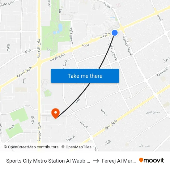 Sports City Metro Station Al Waab St to Fereej Al Murra map