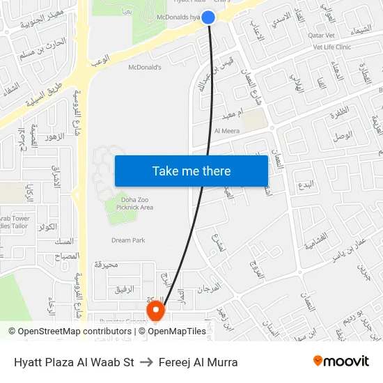 Hyatt Plaza Al Waab St to Fereej Al Murra map