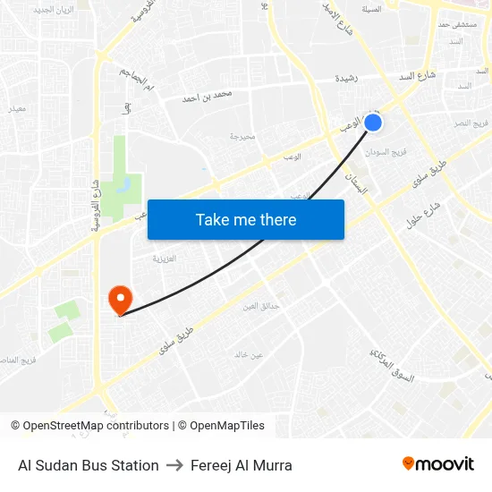 Al Sudan Bus Station to Fereej Al Murra map