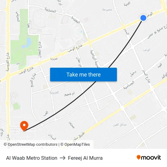 Al Waab Metro Station to Fereej Al Murra map