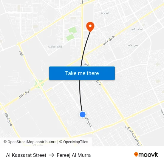 Al Kassarat Street to Fereej Al Murra map