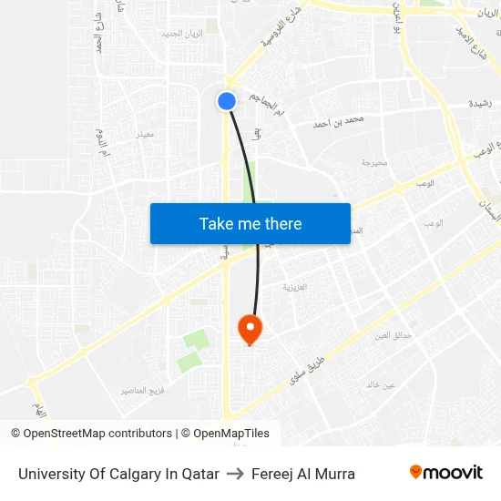 University of Calgary in Qatar to Fereej Al Murra map